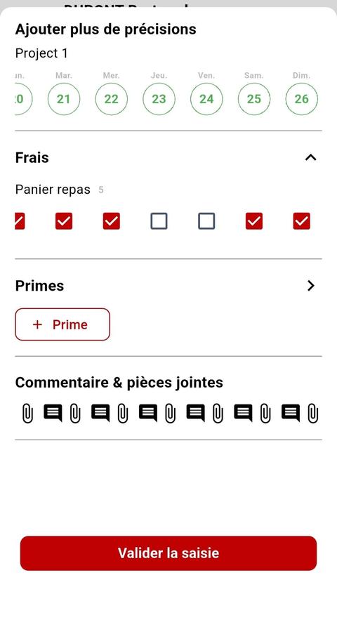 Écran Ajouter plus de précisions avec frais et primes sur le week-end
